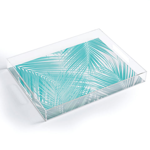 Anita's & Bella's Artwork Soft Turquoise Palm Leaves Dream Acrylic Tray