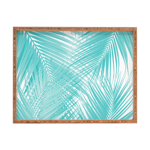 Anita's & Bella's Artwork Soft Turquoise Palm Leaves Dream Rectangular Tray