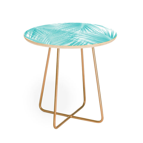 Anita's & Bella's Artwork Soft Turquoise Palm Leaves Dream Round Side Table