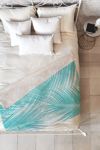 Anita's & Bella's Artwork Soft Turquoise Palm Leaves Dream Fleece Throw Blanket