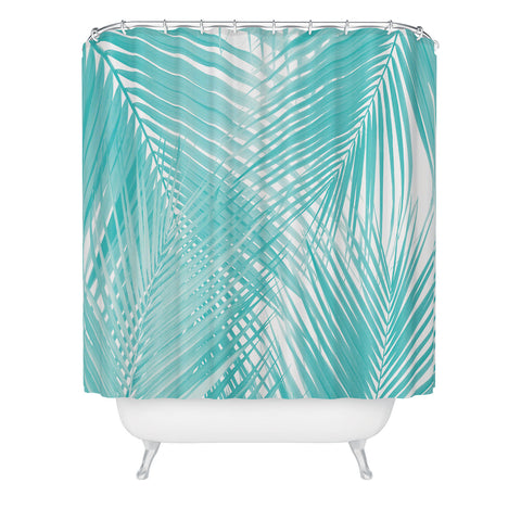 Anita's & Bella's Artwork Soft Turquoise Palm Leaves Dream Shower Curtain