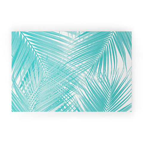 Anita's & Bella's Artwork Soft Turquoise Palm Leaves Dream Welcome Mat