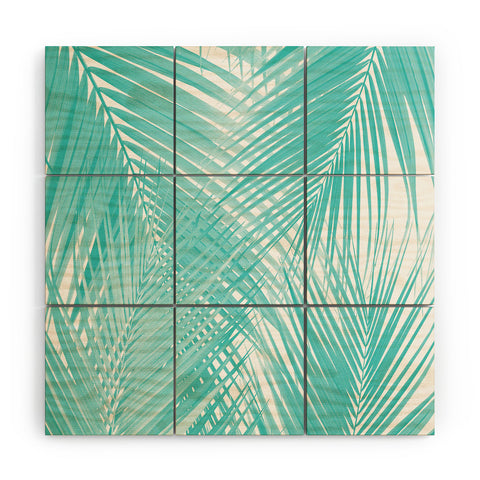 Anita's & Bella's Artwork Soft Turquoise Palm Leaves Dream Wood Wall Mural