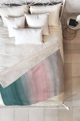 Anita's & Bella's Artwork Teal Blush Gray Watercolor Fleece Throw Blanket
