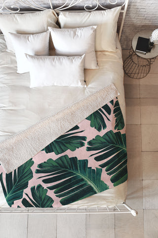 Anita's & Bella's Artwork Tropical Banana Leaves Dream 1 Fleece Throw Blanket