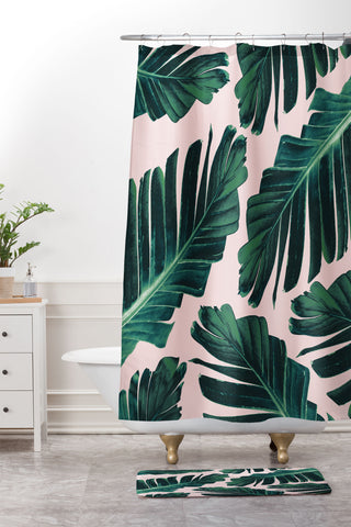 Anita's & Bella's Artwork Tropical Banana Leaves Dream 1 Shower Curtain And Mat