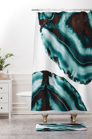 Anita's & Bella's Artwork Turquoise Brown Agate 1 Shower Curtain And Mat