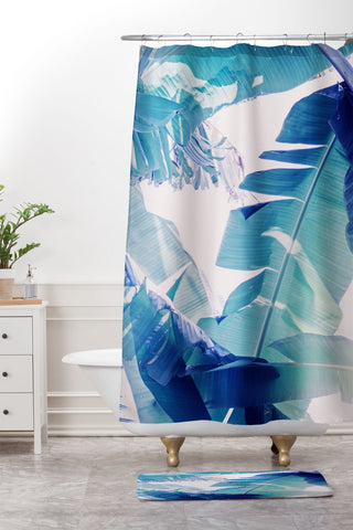 Ann Hudec Banana Leaf Blue Shower Curtain And Mat