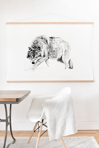Anna Shell Crouching wolf pencil Art Print And Hanger