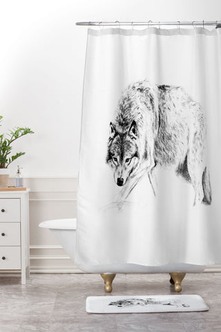 Anna Shell Crouching wolf pencil Shower Curtain And Mat