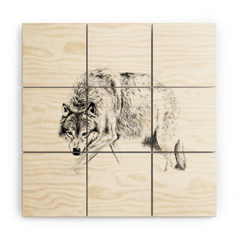 Anna Shell Crouching wolf pencil Wood Wall Mural
