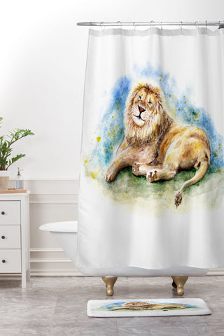 Anna Shell Lazy lion Shower Curtain And Mat