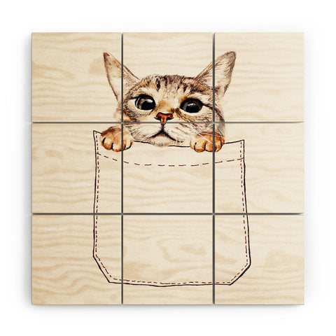 Anna Shell Pocket cat Wood Wall Mural