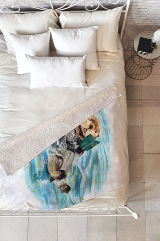 Anna Shell reading otter Fleece Throw Blanket