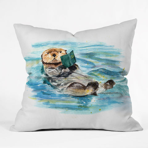 Anna Shell reading otter Outdoor Throw Pillow