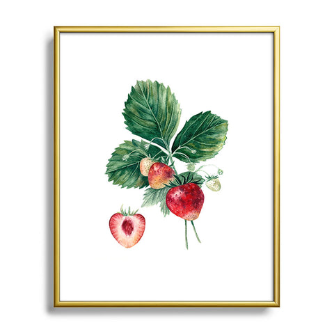 Anna Shell Strawberry botanical art Metal Framed Art Print