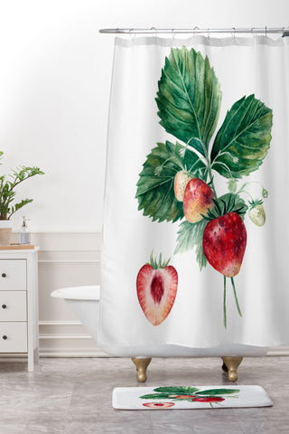 Anna Shell Strawberry botanical art Shower Curtain And Mat