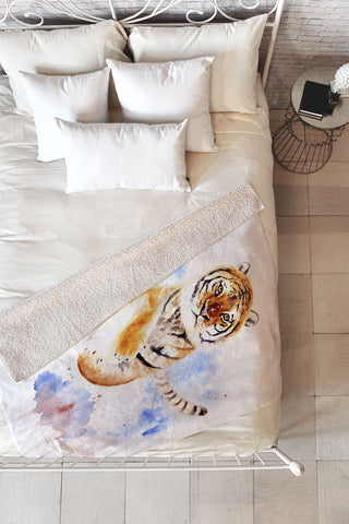 Anna Shell Tiger in snow Fleece Throw Blanket