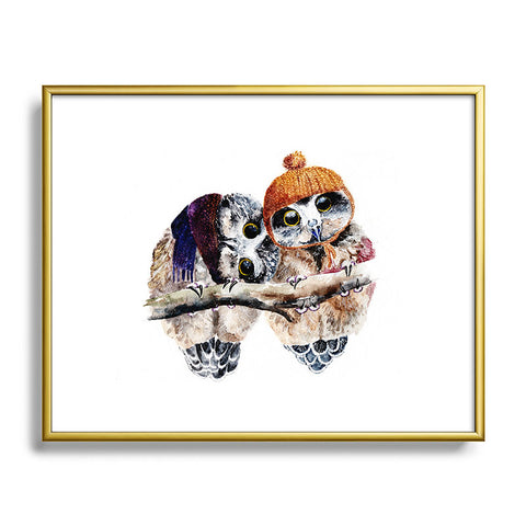 Anna Shell Winter owls Metal Framed Art Print