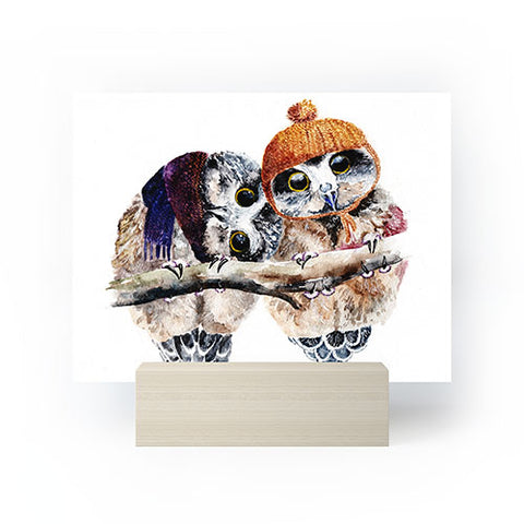 Anna Shell Winter owls Mini Art Print
