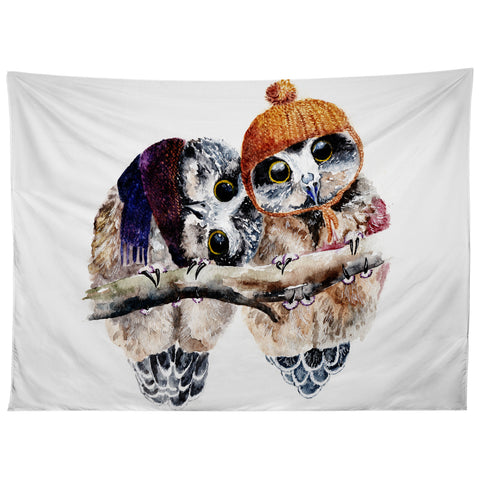 Anna Shell Winter owls Tapestry