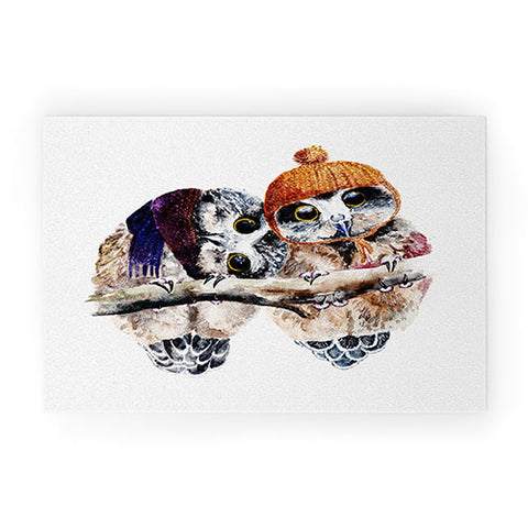 Anna Shell Winter owls Welcome Mat