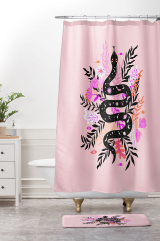 Anneamanda cosmic snake Shower Curtain And Mat