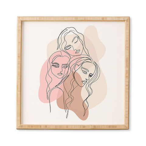 Anneamanda girl friends one line drawing Framed Wall Art