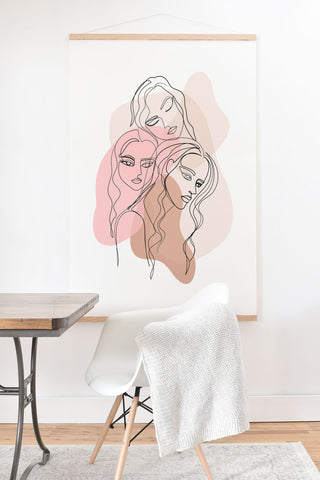 Anneamanda girl friends one line drawing Art Print And Hanger