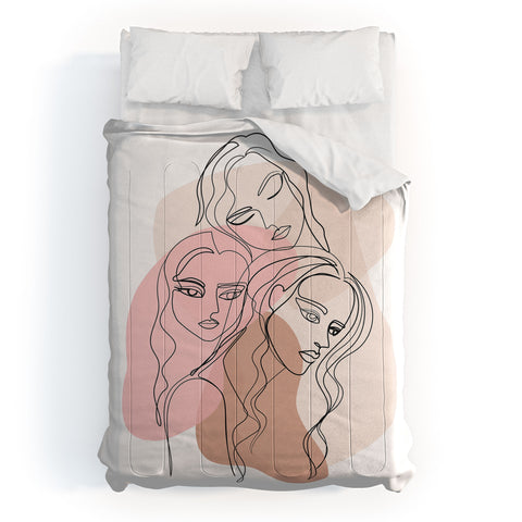 Anneamanda girl friends one line drawing Comforter