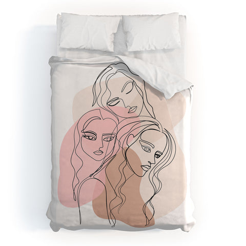Anneamanda girl friends one line drawing Duvet Cover