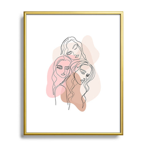Anneamanda girl friends one line drawing Metal Framed Art Print