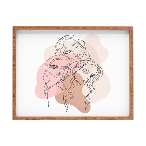 Anneamanda girl friends one line drawing Rectangular Tray