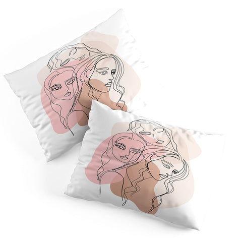 Anneamanda girl friends one line drawing Pillow Shams