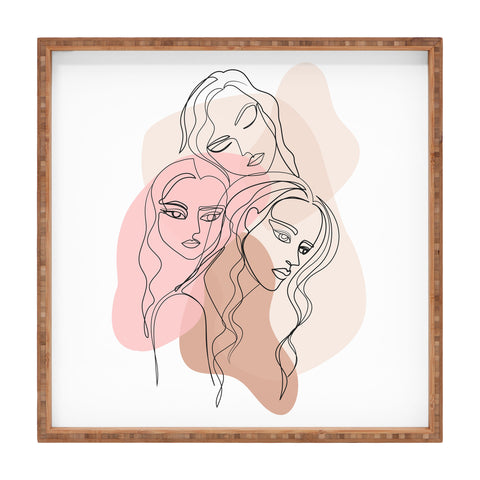 Anneamanda girl friends one line drawing Square Tray