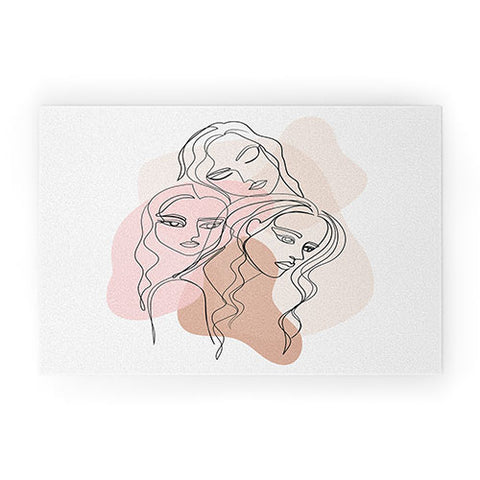 Anneamanda girl friends one line drawing Welcome Mat