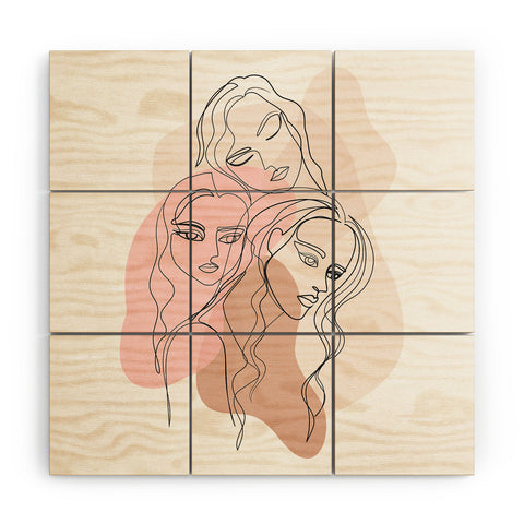 Anneamanda girl friends one line drawing Wood Wall Mural