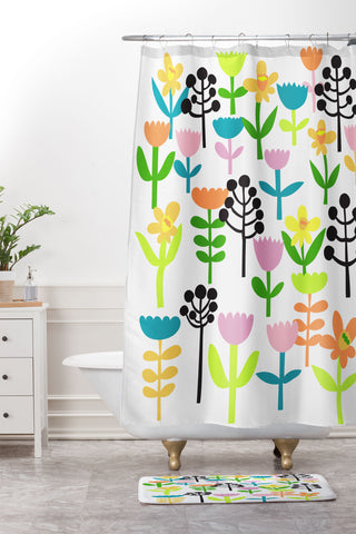 Anneamanda happy summer meadow Shower Curtain And Mat