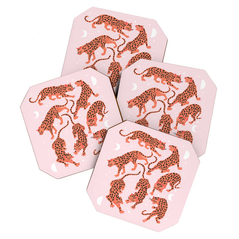 Anneamanda leopards in pink moonlight Coaster Set