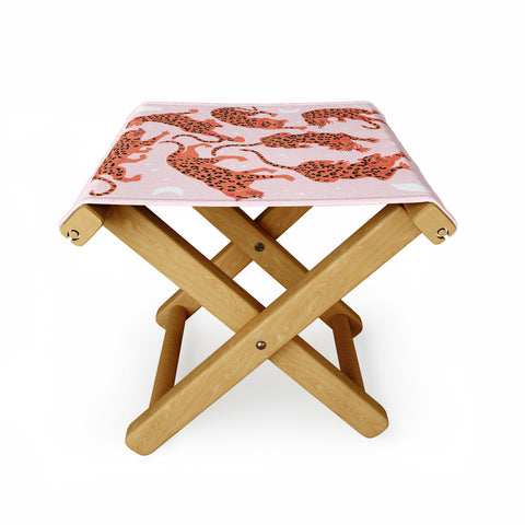 Anneamanda leopards in pink moonlight Folding Stool