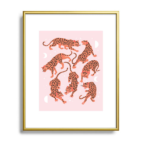 Anneamanda leopards in pink moonlight Metal Framed Art Print