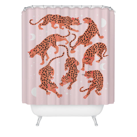 Anneamanda leopards in pink moonlight Shower Curtain