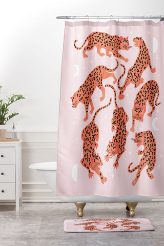 Anneamanda leopards in pink moonlight Shower Curtain And Mat