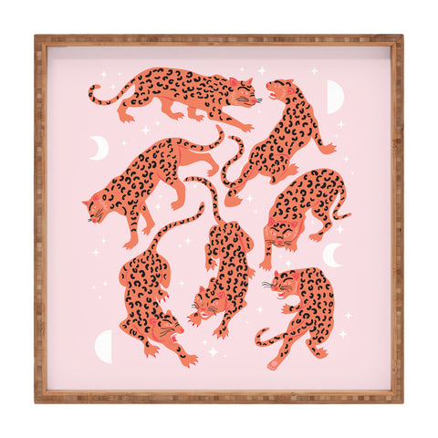 Anneamanda leopards in pink moonlight Square Tray