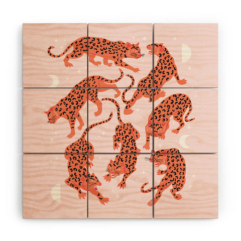 Anneamanda leopards in pink moonlight Wood Wall Mural