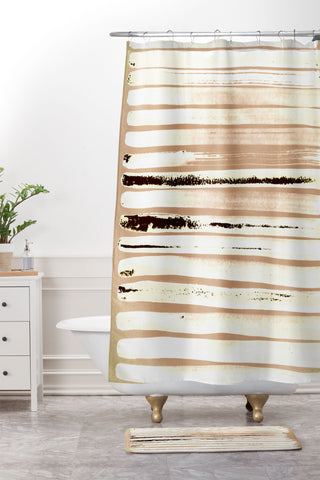 ANoelleJay Brown Earth Lines Shower Curtain And Mat