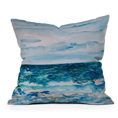 ANoelleJay Cabo Beach Mexico Watercolor 1 Outdoor Throw Pillow