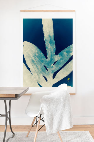 ANoelleJay Green Fern at Midnight Bright Navy Blue Art Print And Hanger