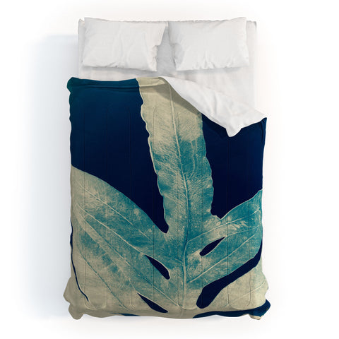 ANoelleJay Green Fern at Midnight Bright Navy Blue Comforter