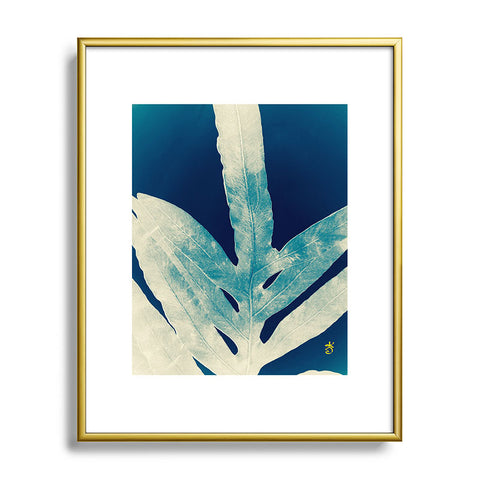 ANoelleJay Green Fern at Midnight Bright Navy Blue Metal Framed Art Print